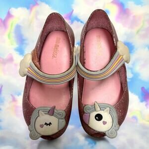 Mini Melissa Girls Shoes Size 8 Pink Glitter Ultragirl Unicorn Rainbow Mary Jane
